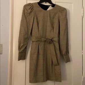 NEVER WORN Zara brown plaid belted dress M